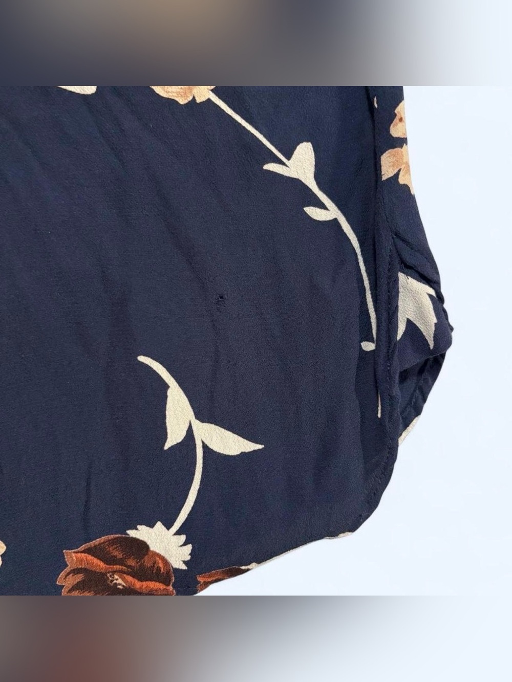 Ganni Dalton Crepe Floral Print Shirt Blouse Navy Sz S EU 36 Boho Small Hole - Picture 4 of 7